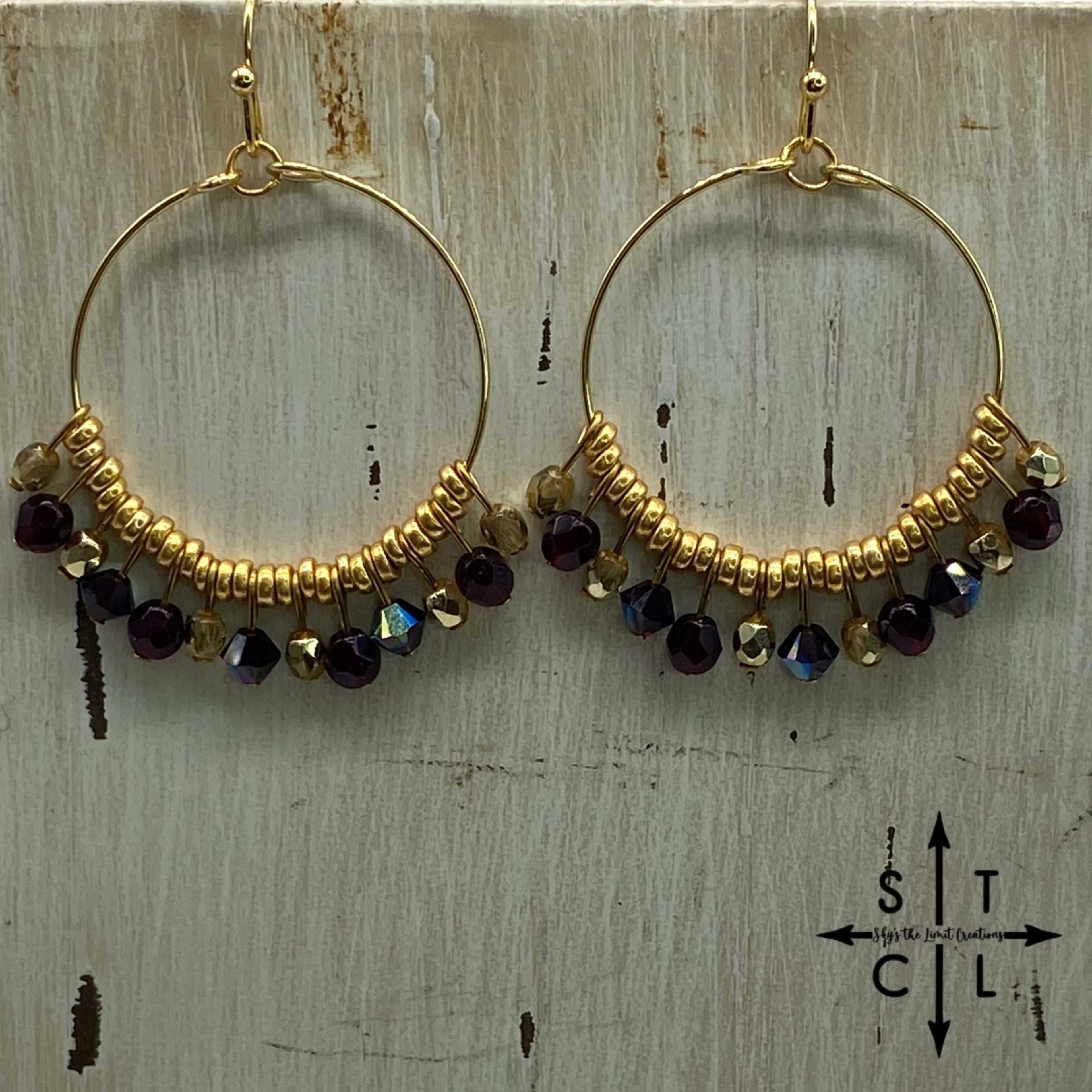 Maroon Gold On Gold Rebecca Earrings