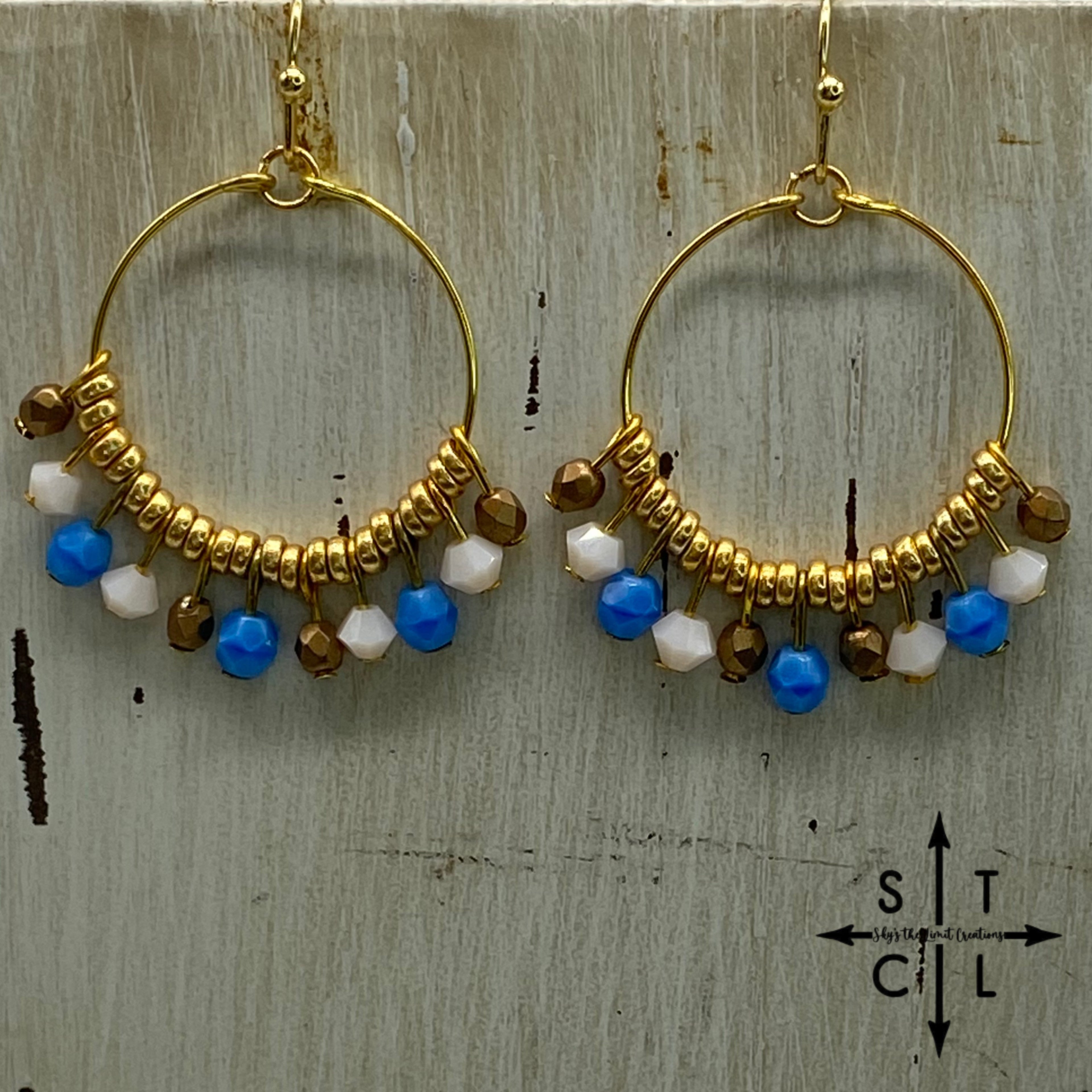 Rebecca Mini Earrings Bright Blue Off White Bronze