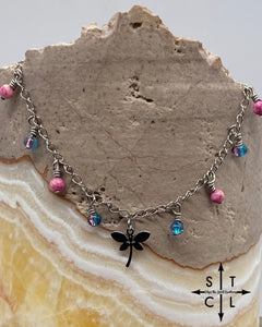 Dragonfly Turquoise Pink Katy Anklet