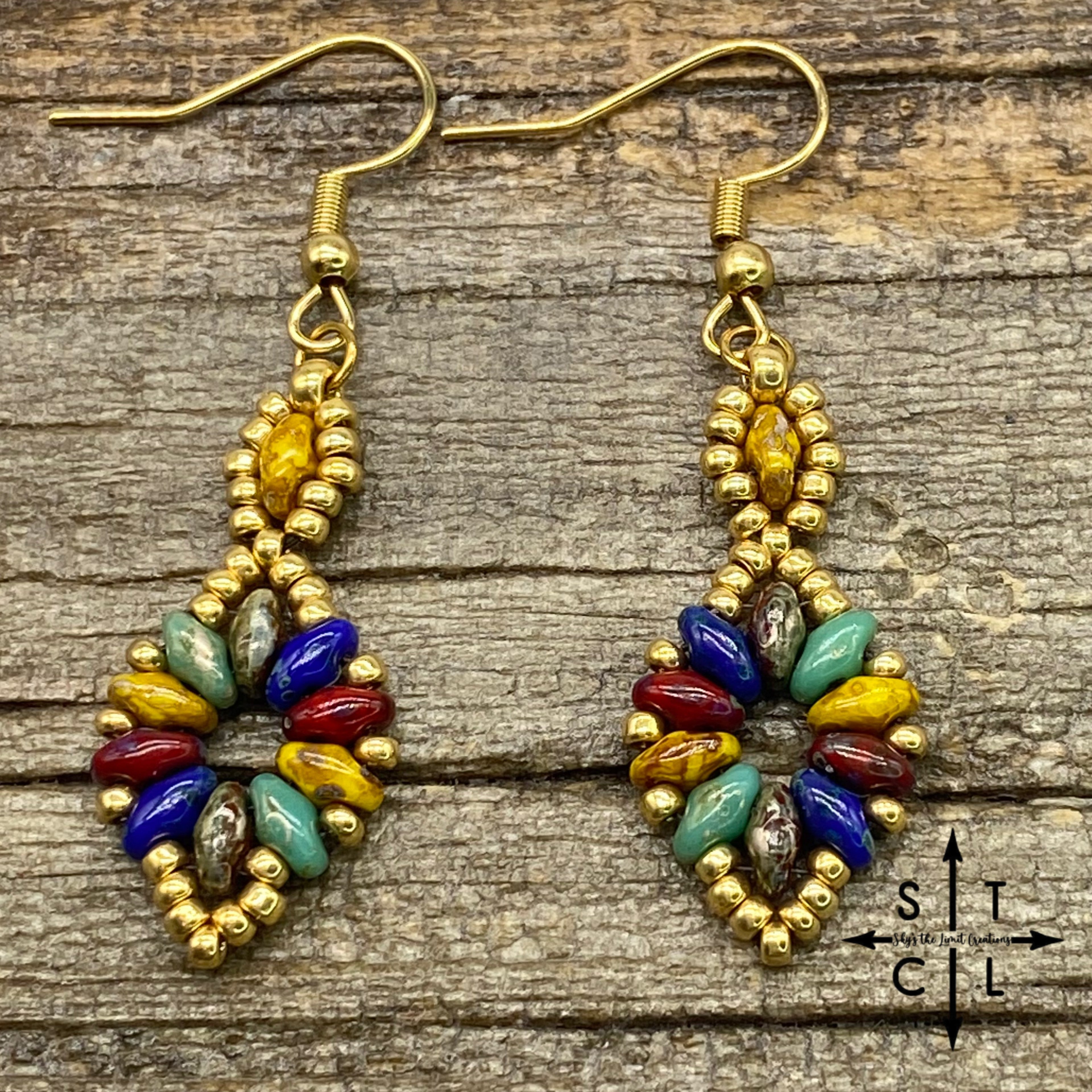 Blue Turquoise Mustard Red Dallis Earrings