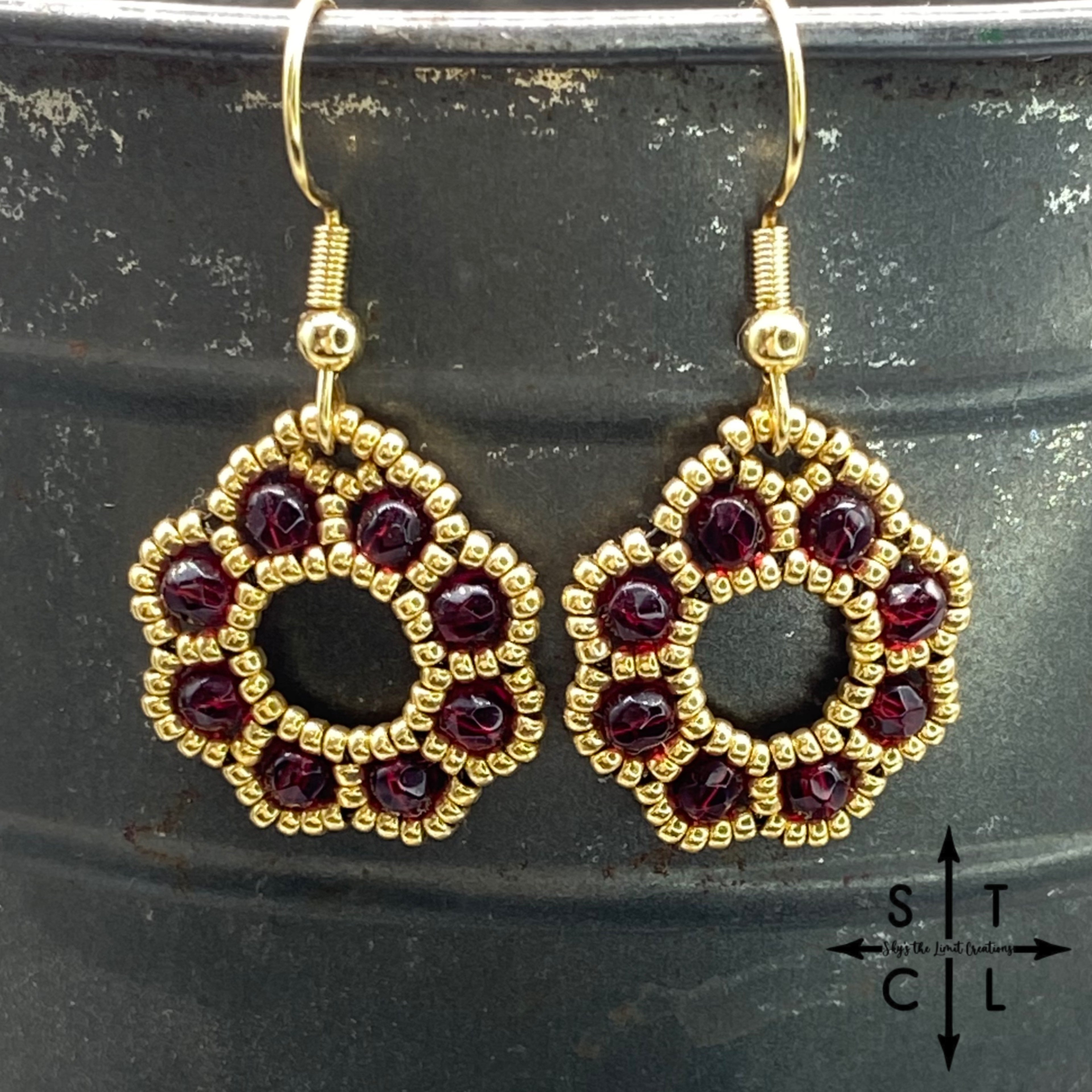 Maroon On Gold Amanda Earrings