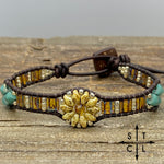 Load image into Gallery viewer, Picasso Amber &amp; Beige Turquoise Silver Daisy
