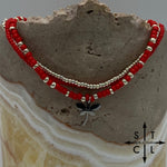 Load image into Gallery viewer, Red Silver Stretchy Anklet
