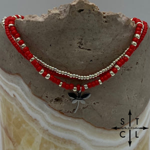 Red Silver Stretchy Anklet
