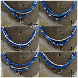 Frosted Blue White Silver Stretchy Anklet