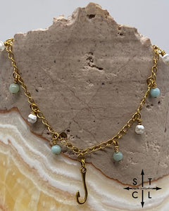 Fishhook White Light Green Gold Katy Anklet