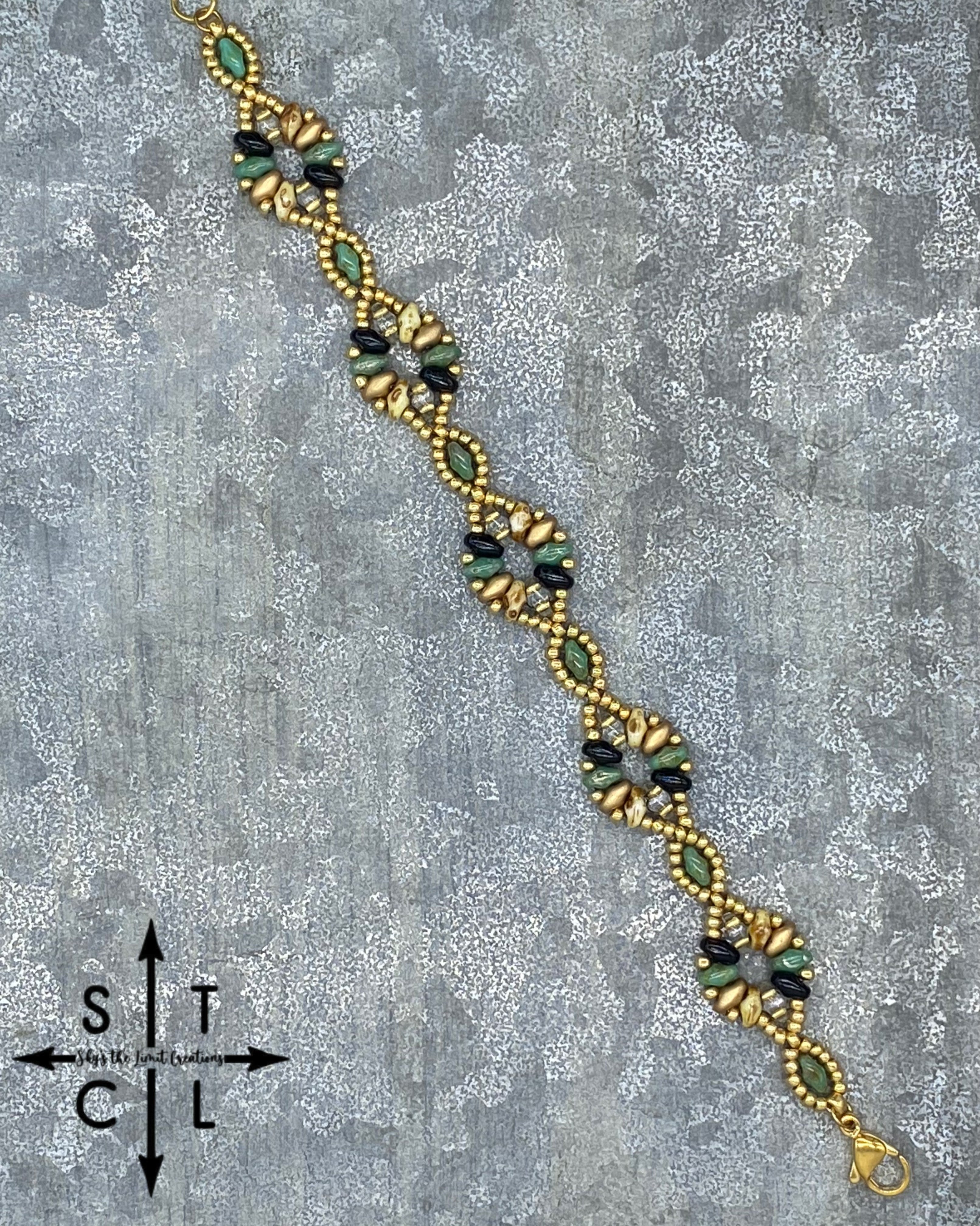 Green Turquoise Gold Black Picasso Bone Dallis Bracelet