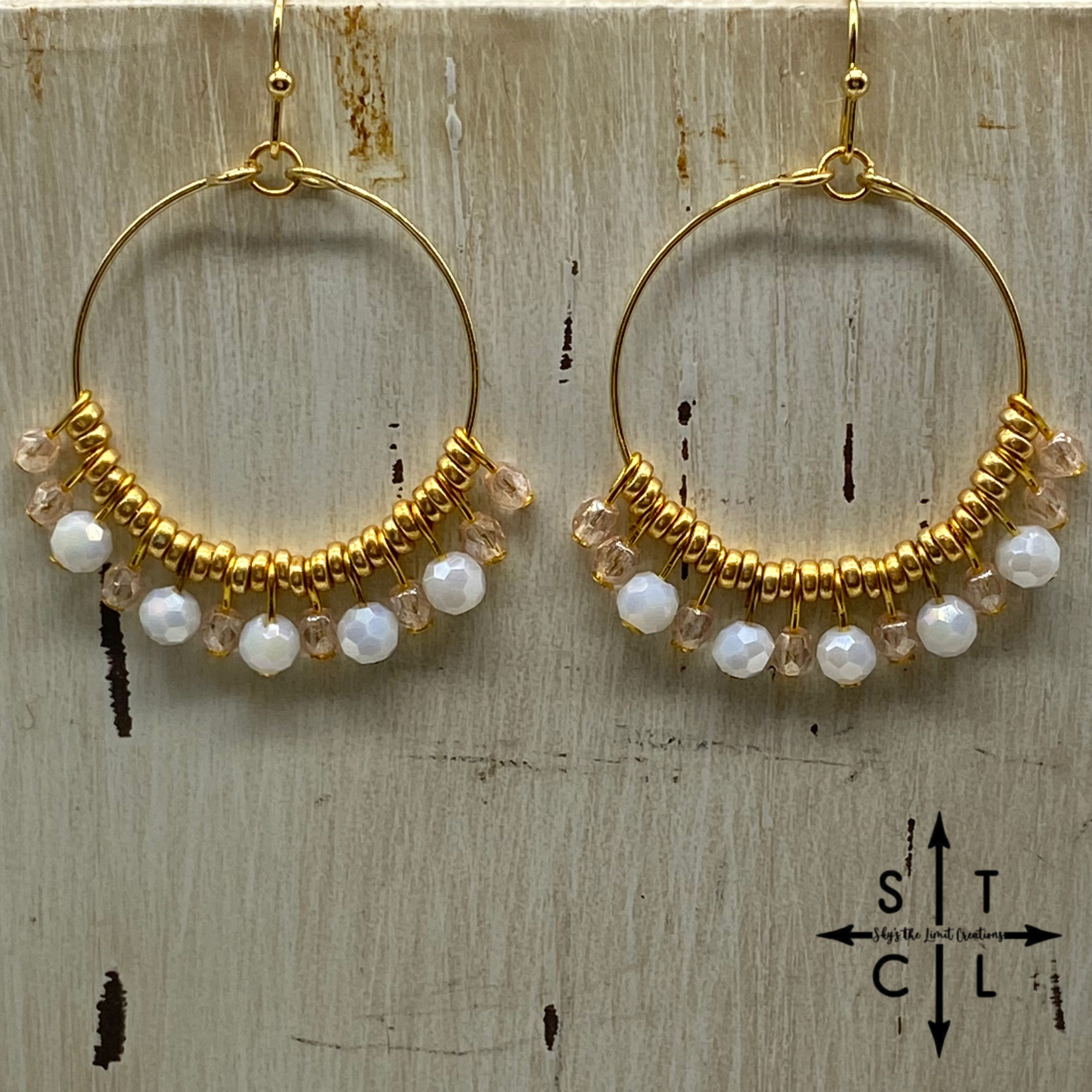 Clear Pink White On Gold Rebecca Earrings