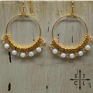 Clear Pink White On Gold Rebecca Earrings