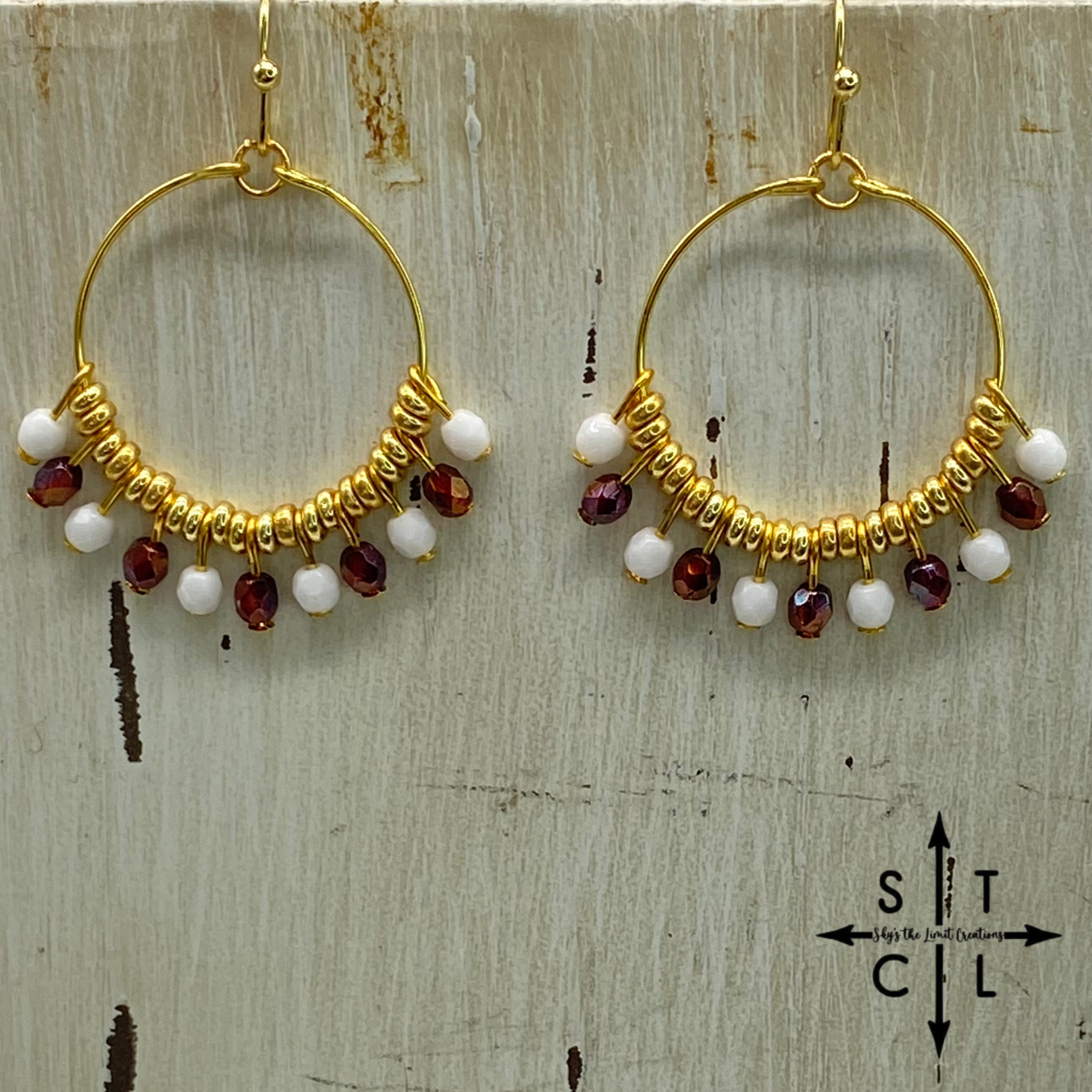 Rebecca Mini Earrings Maroon White