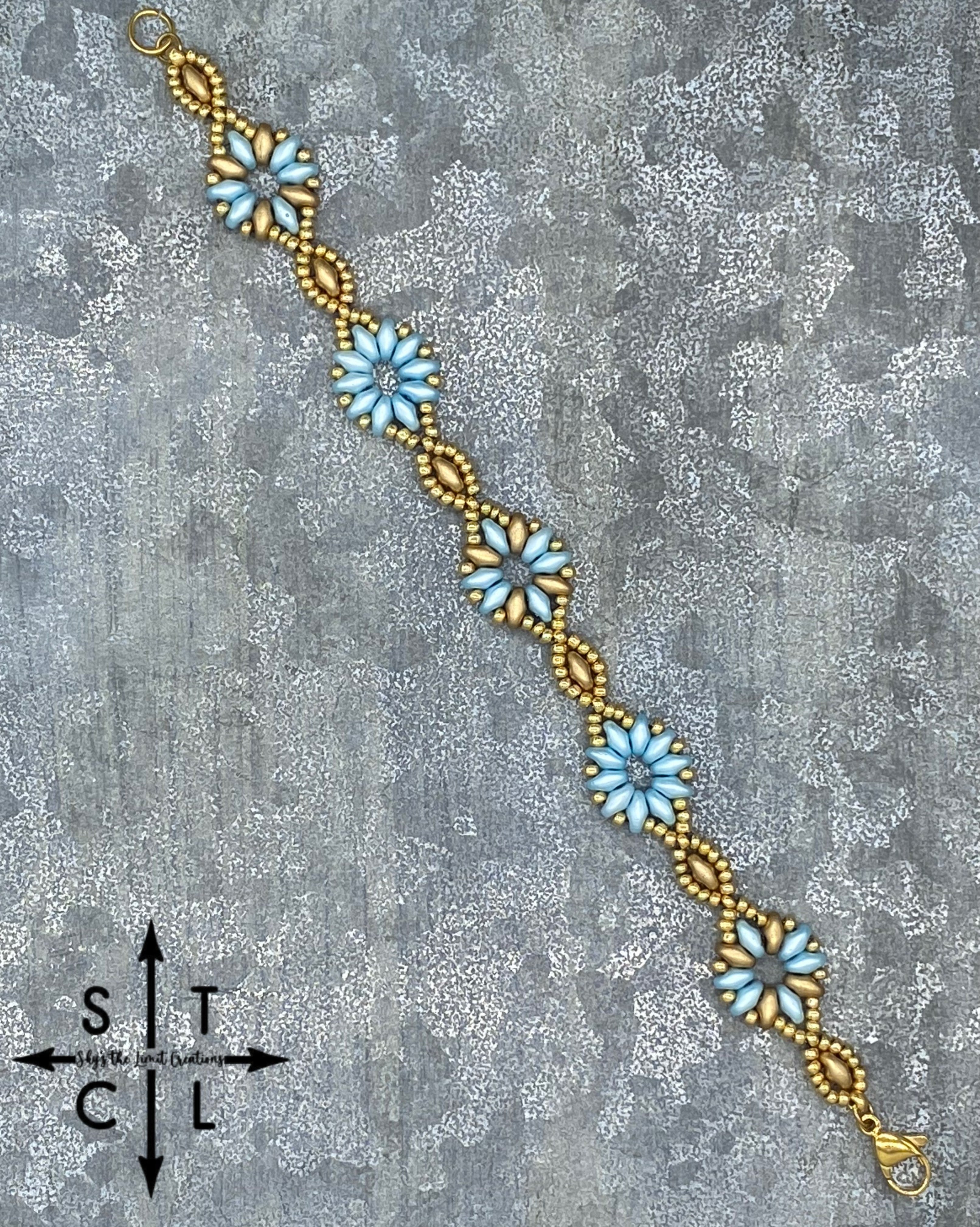 Light Pearl Blue Matte Gold Dallis Bracelet