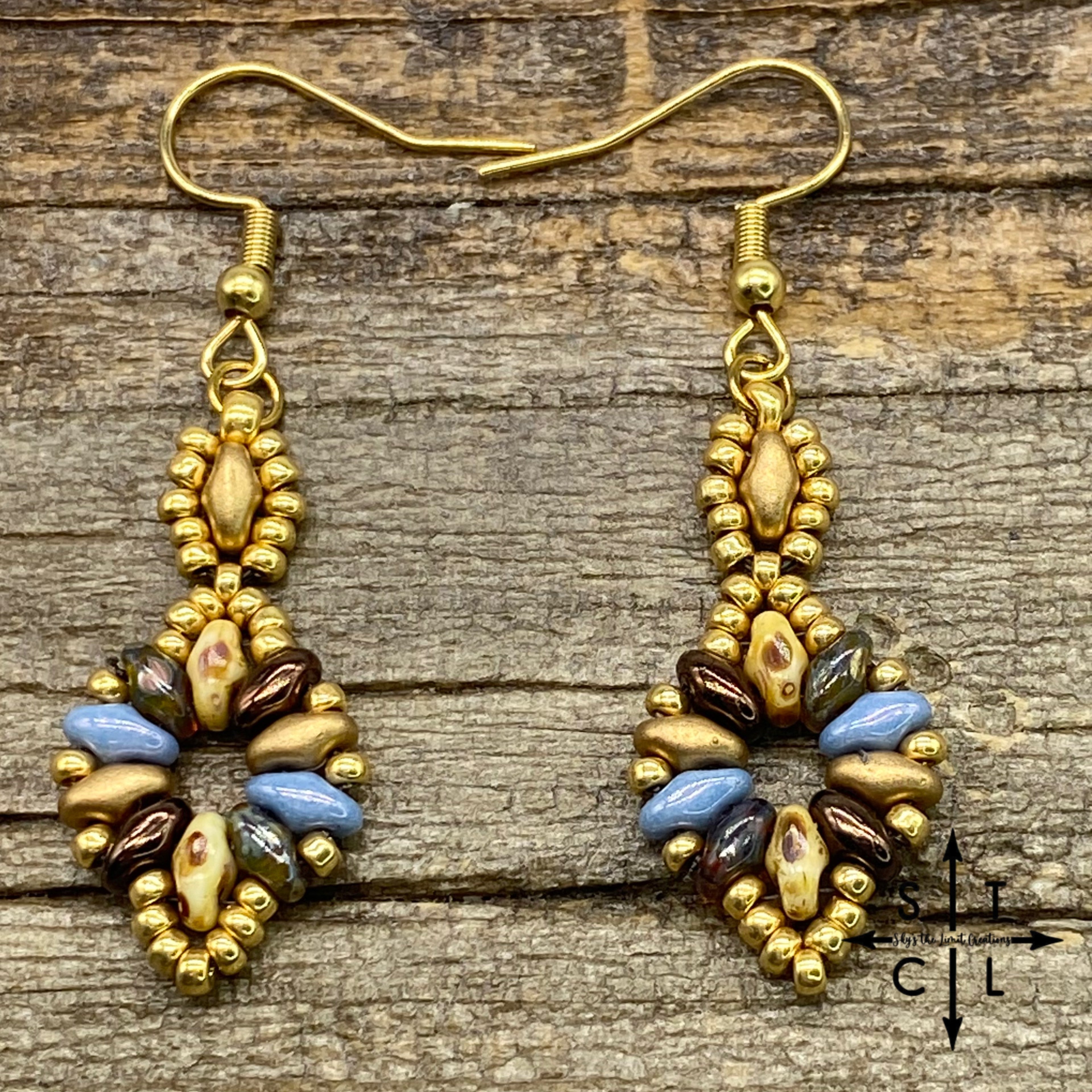 Picasso Bone Light Blue Luster Brown Gold Dallis Earrings