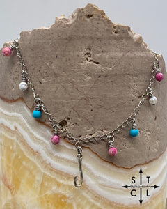 Fishhook Pink Turquoise White Katy Anklet