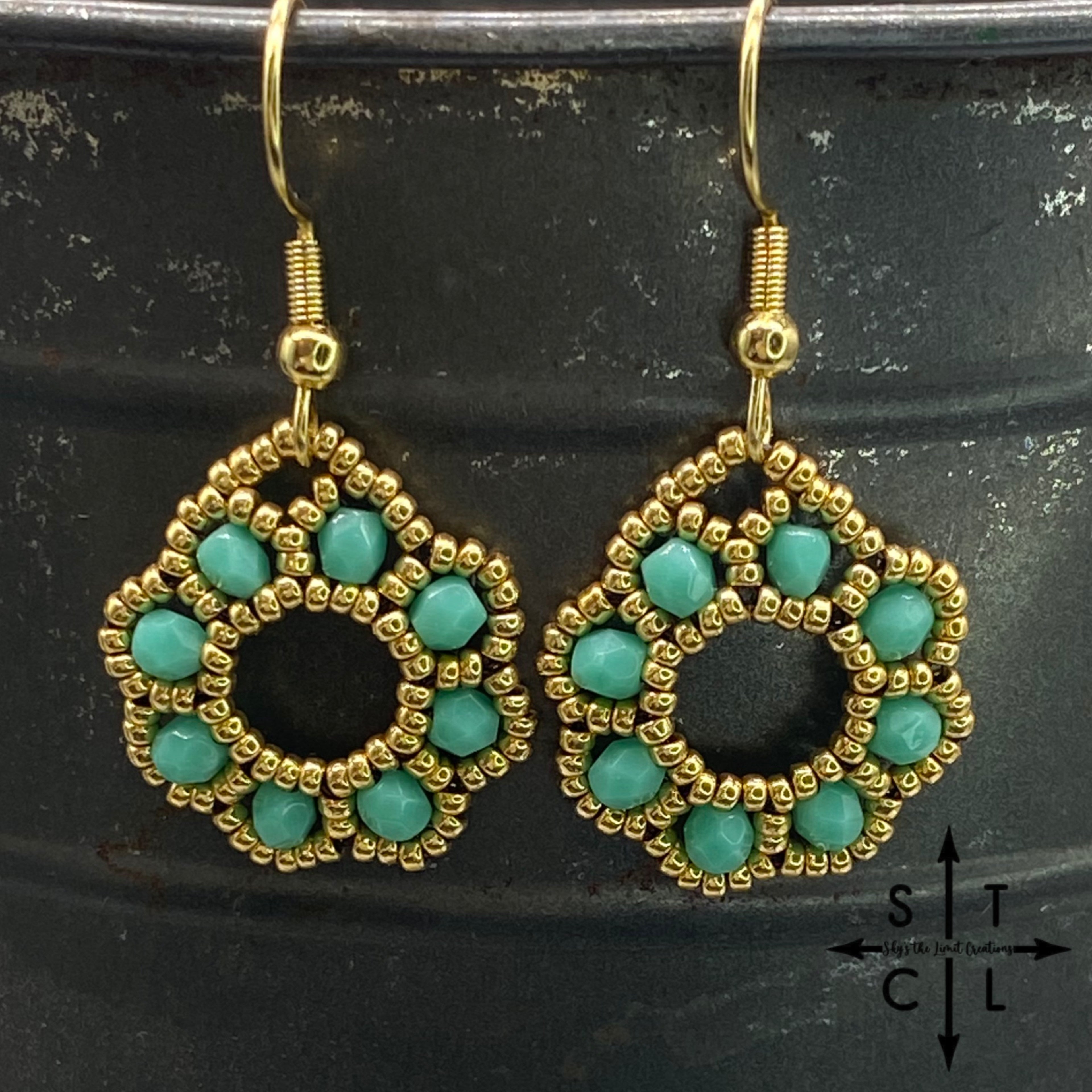 Light Turquoise On Gold Amanda Earrings