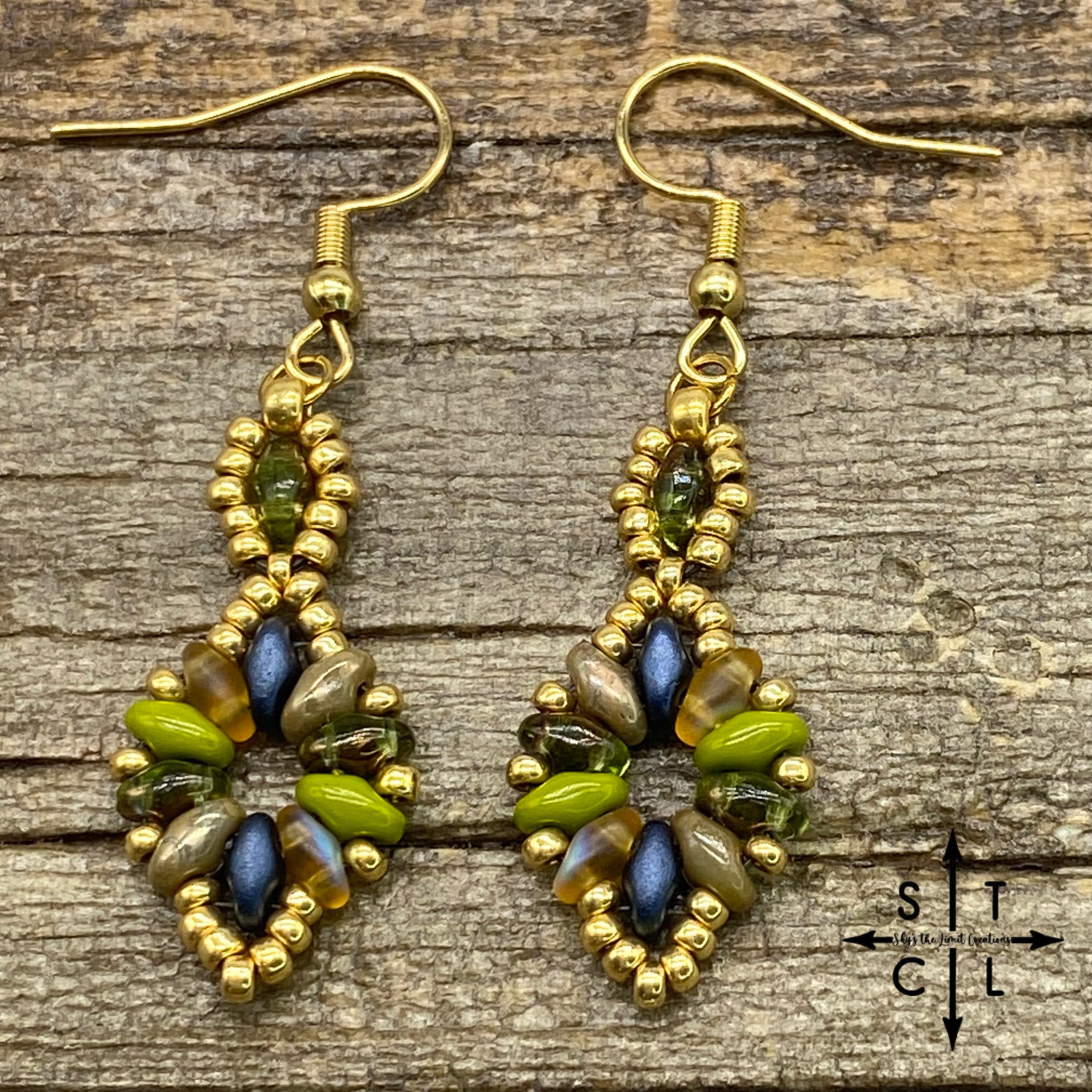 Navy Blue Green Grey Amber Dallis Earrings