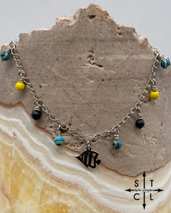Fish Blue Rainbow Malachite Yellow Black Katy Anklet