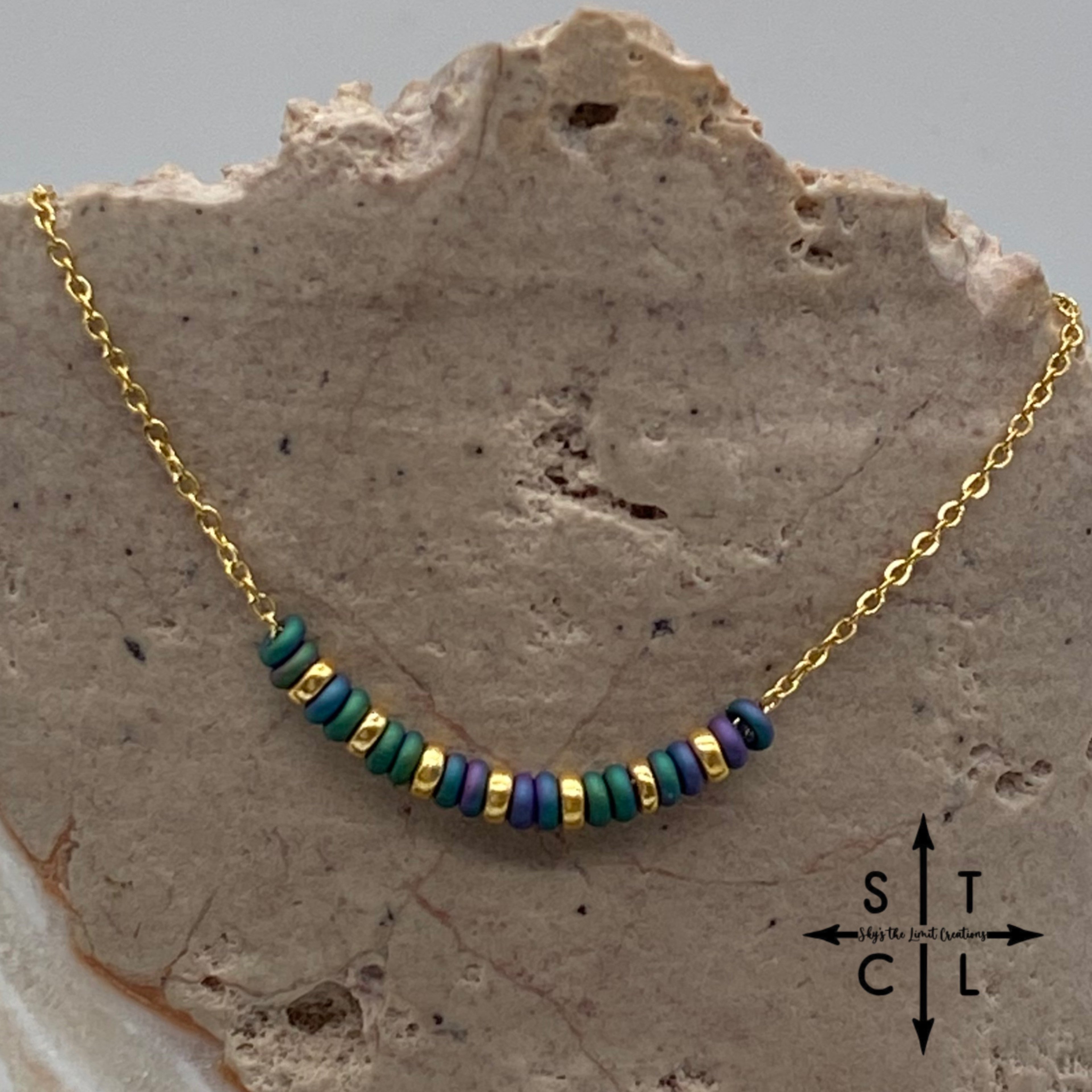 Peacock Green Blue Gold No Charm Necklace