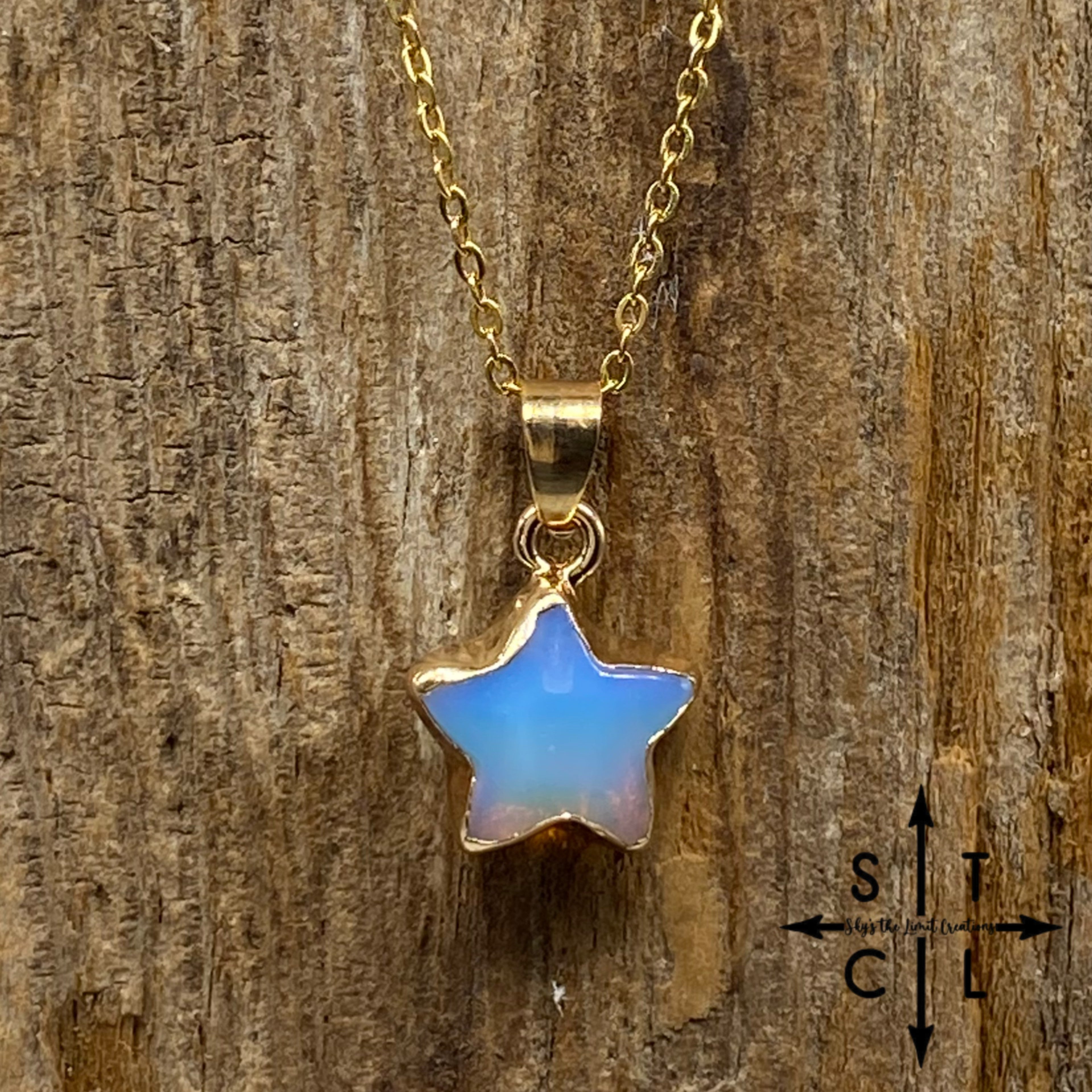 Opal Small Star Pendent On Gold Plated Chain