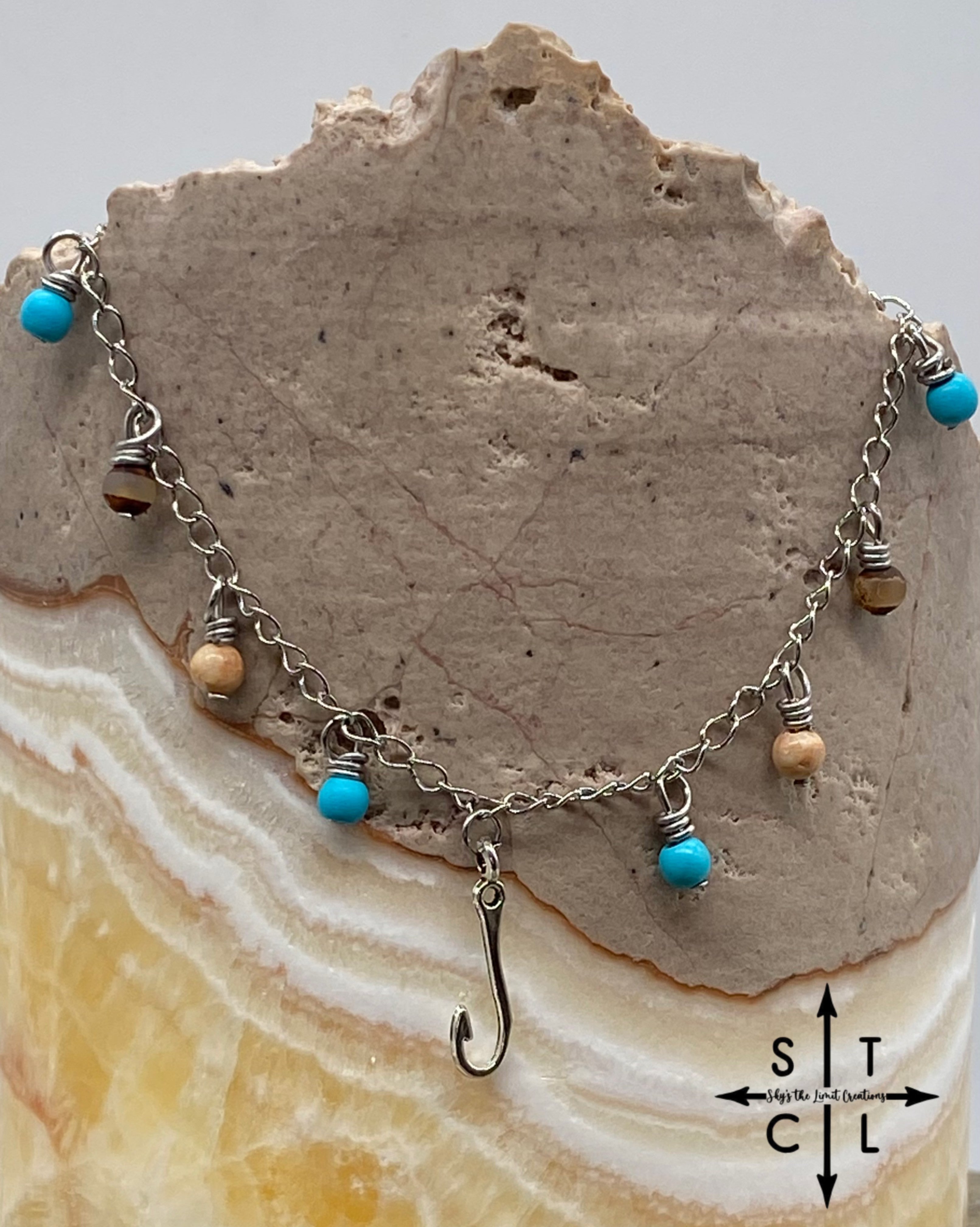 Fishhook Turquoise Brown Apricot Katy Anklet