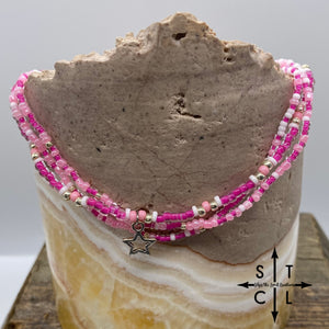 Mix Pink White Silver Star Stretchy Anklet