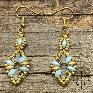 Light Pearl Blue Clear Gold Dallis Earrings