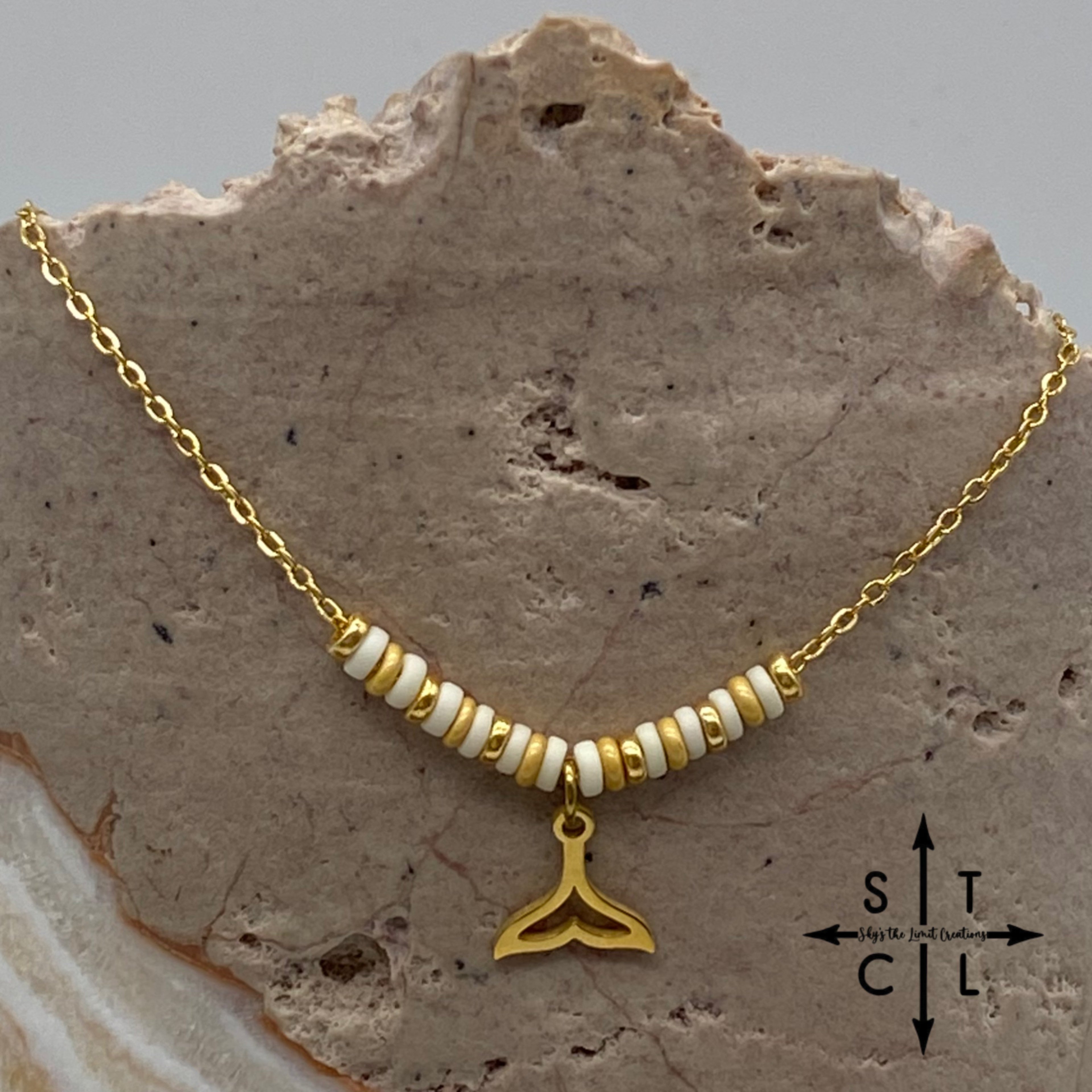 White Gold Matte Gold Mermaid Tail Charm Necklace
