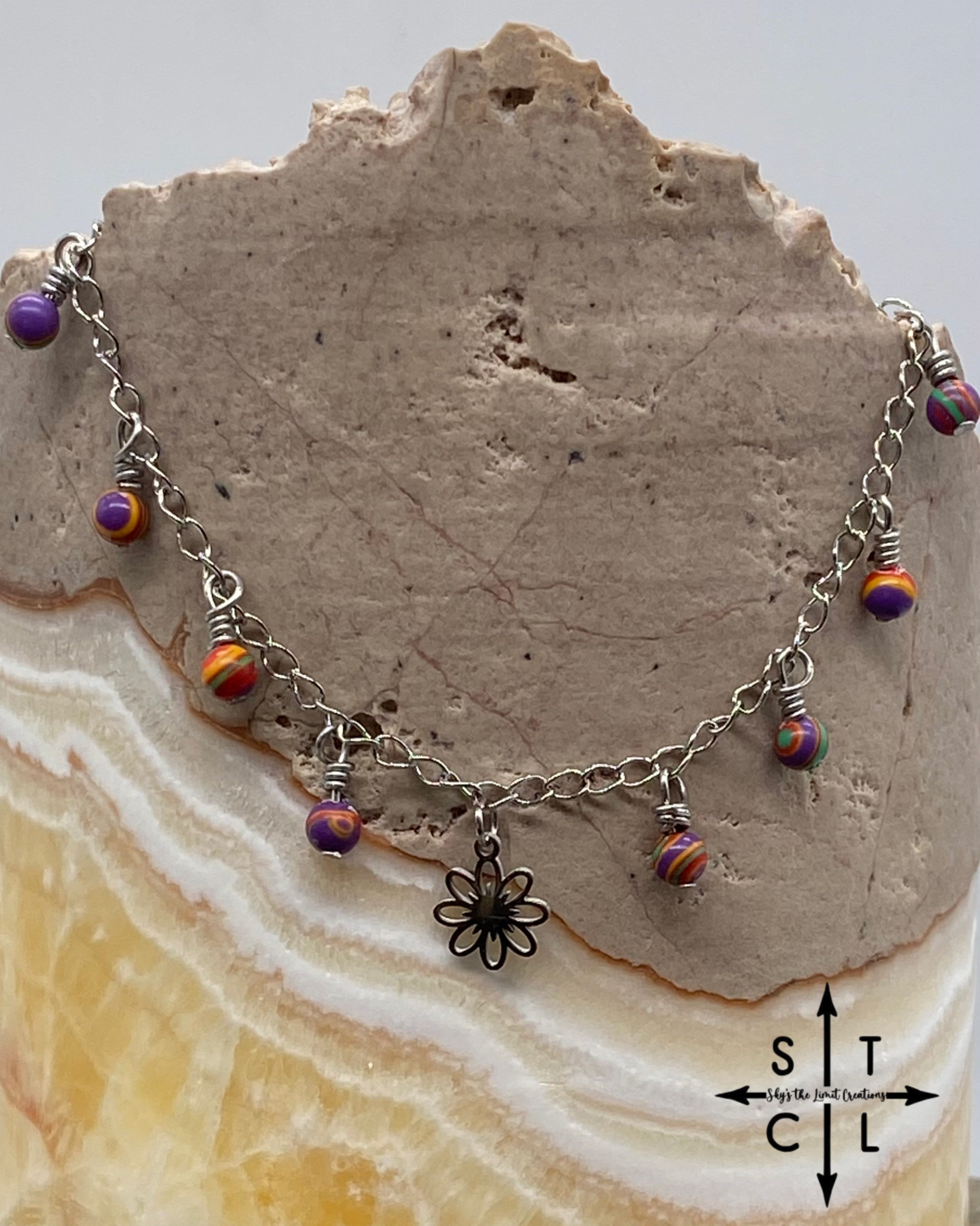 Flower Purple Red Green Malachite Katy Anklet