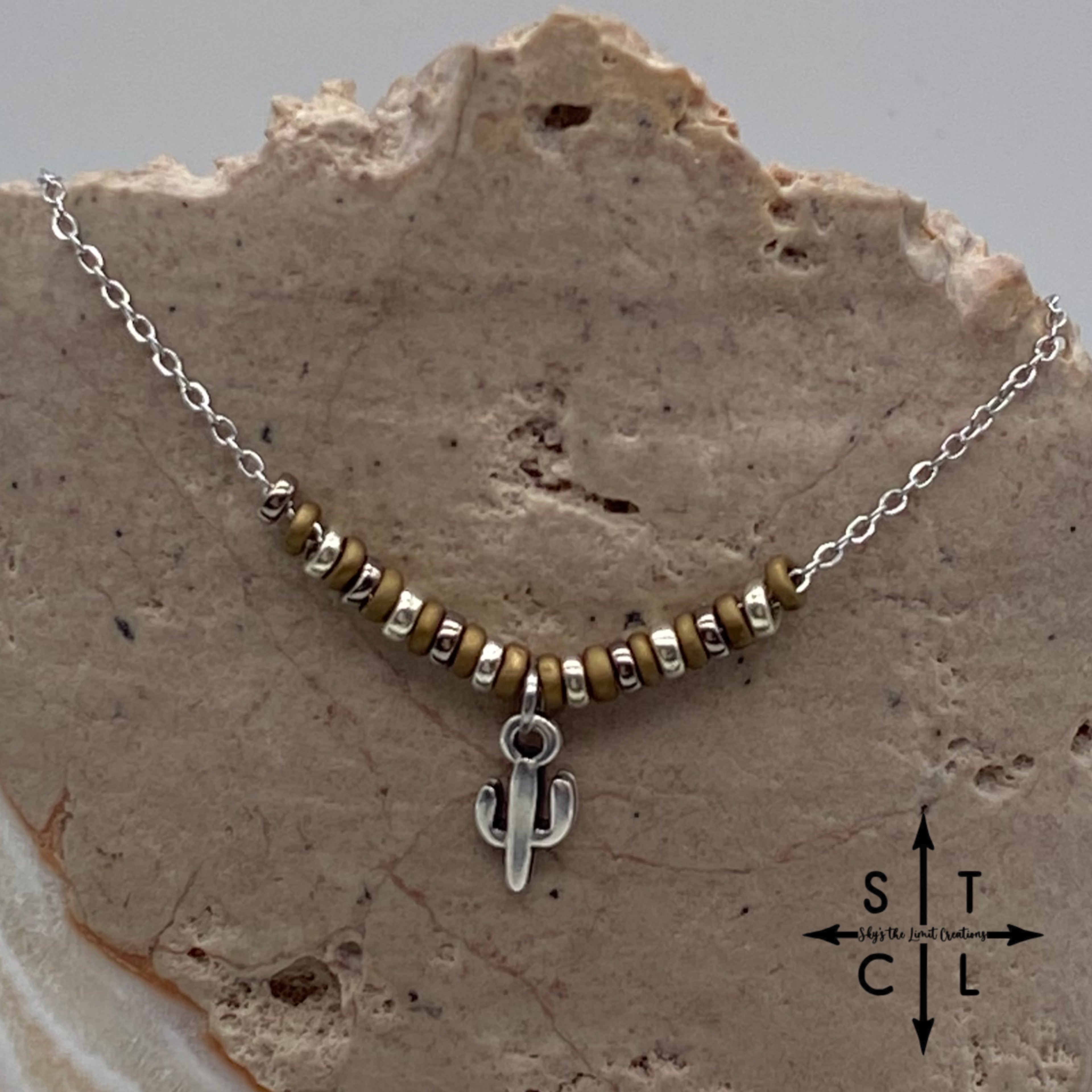 Bronze Gunmetal Silver Cactus Charm Necklace