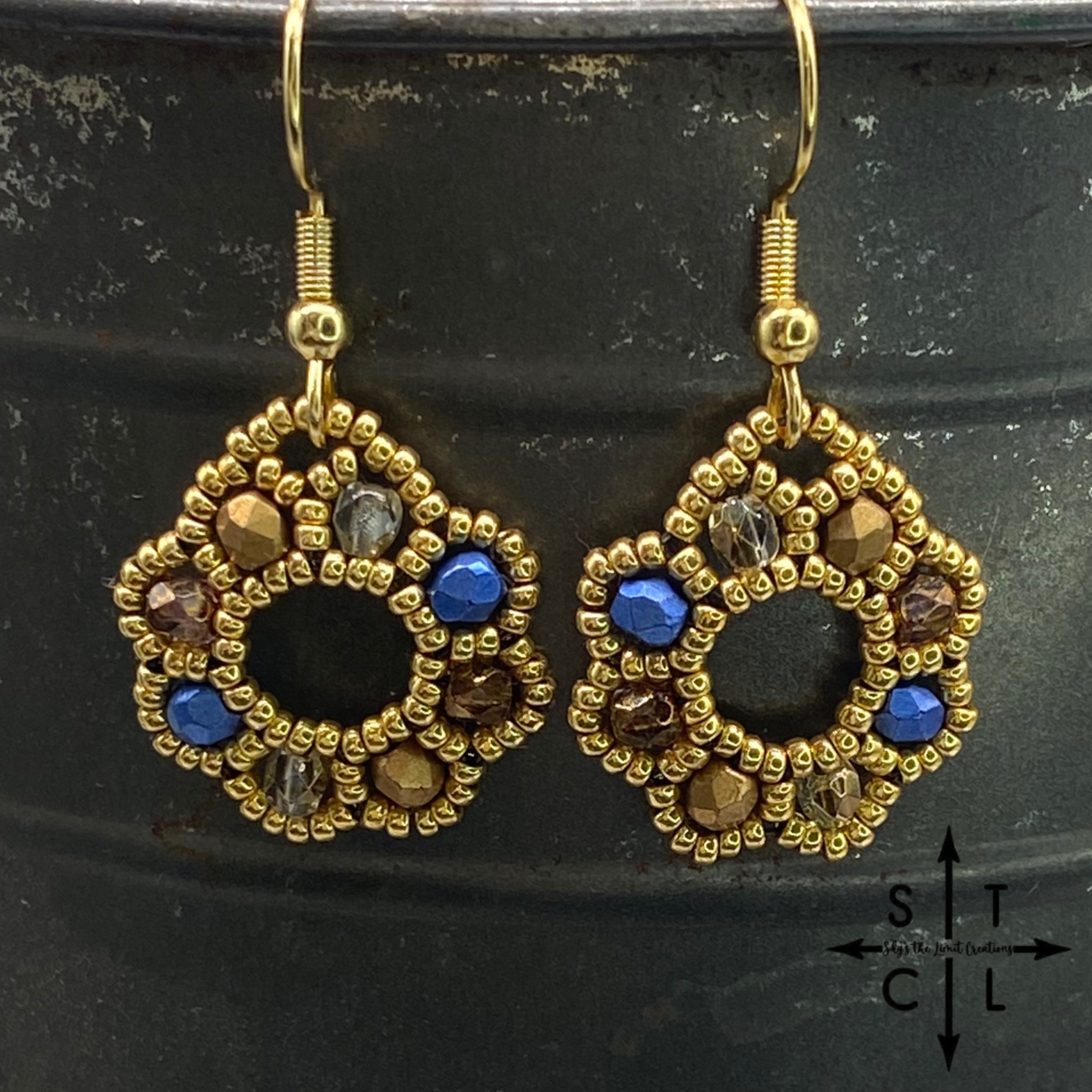 Blue Champagne Brown Gold On Gold Amanda Earrings