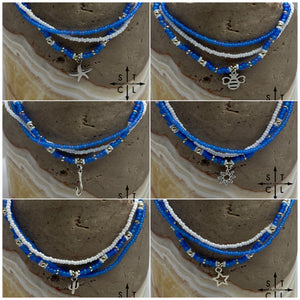 Frosted Blue White Silver Stretchy Anklet