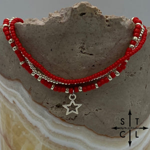 Red Silver Stretchy Anklet