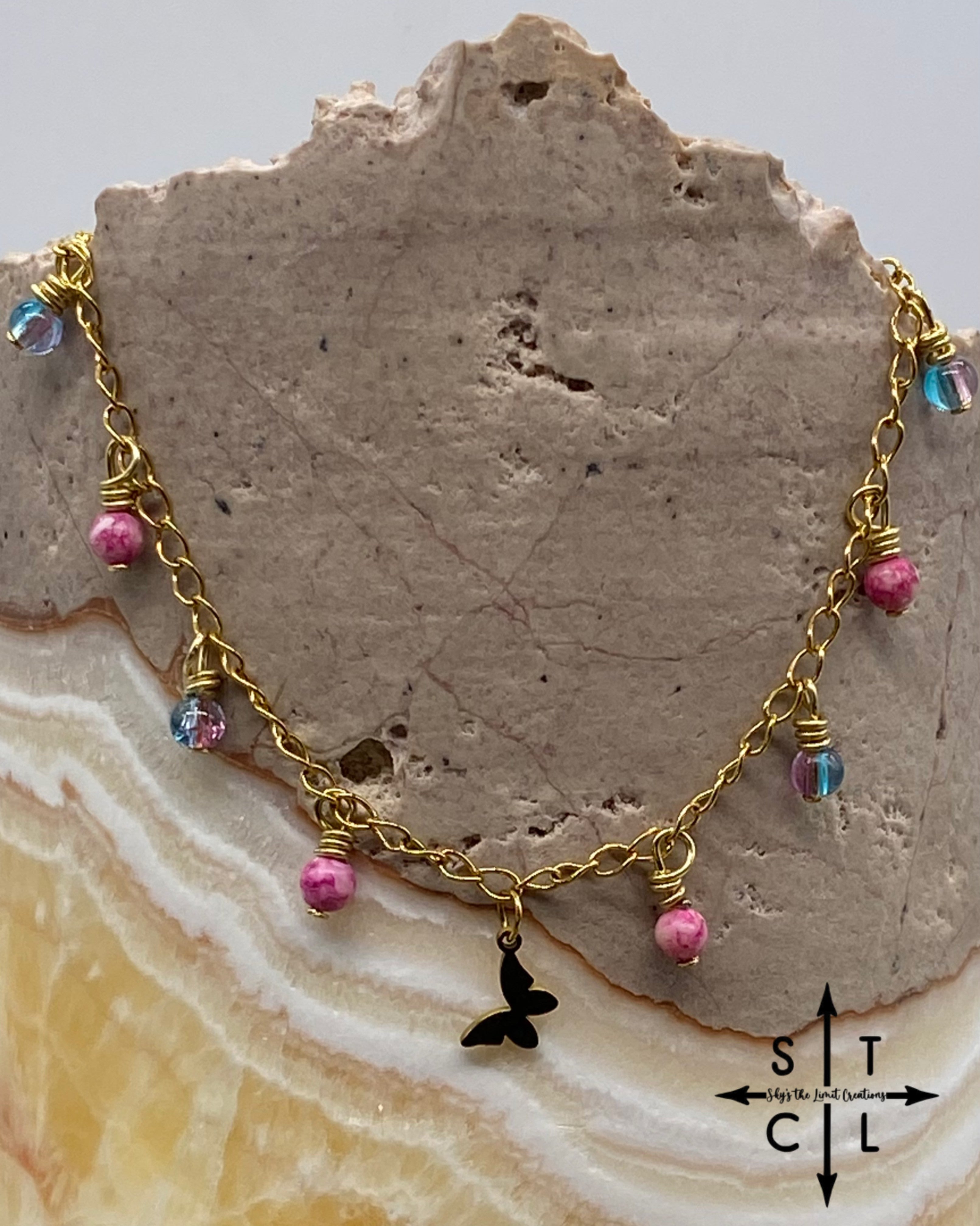 Butterfly Turquoise Pink Gold Katy Anklet