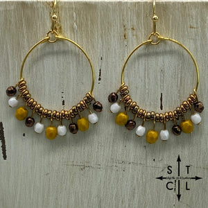 Rebecca Mini Earrings Brown White Mustard