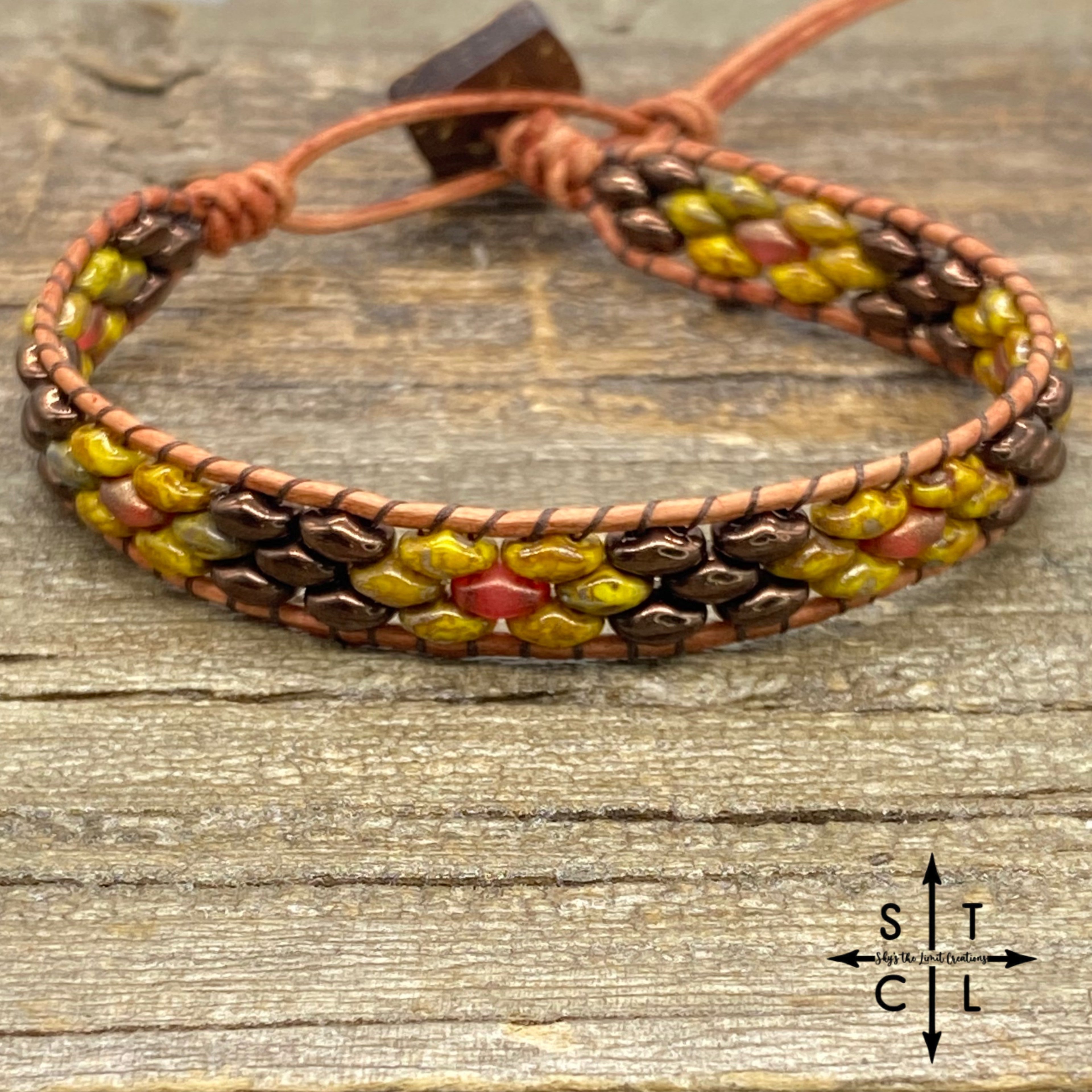 Christine Picasso Mustard Metallic Brown Clear Orange Bracelet