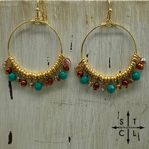 Champagne Dark Amber Turquoise On Gold Rebecca Earrings