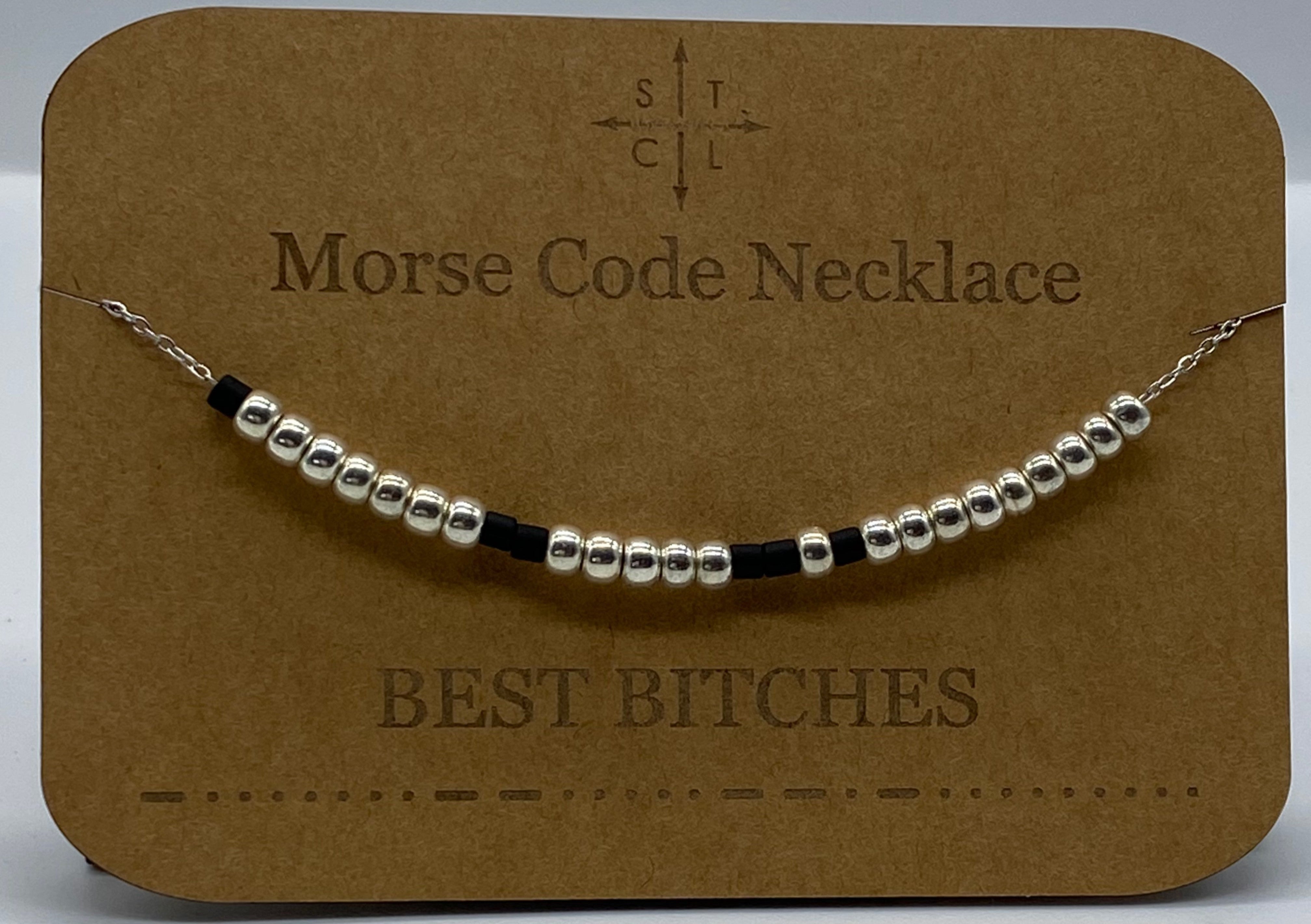 Morse Code Necklace BEST BITCHES Silver