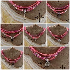 Pink Hot Pink Pearl White Silver Stretchy Anklet