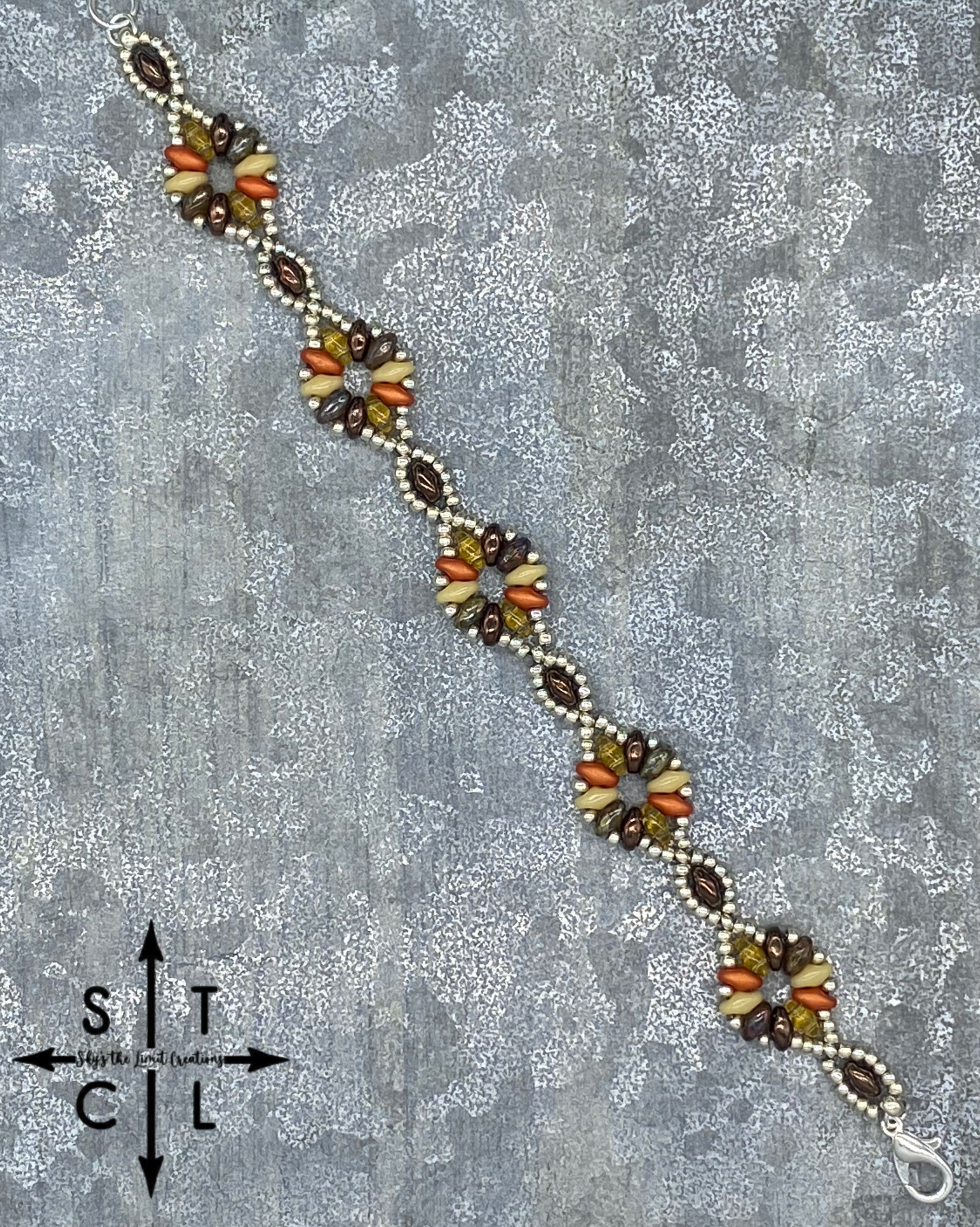 Brown Orange Amber Beige Silver Dallis Bracelet