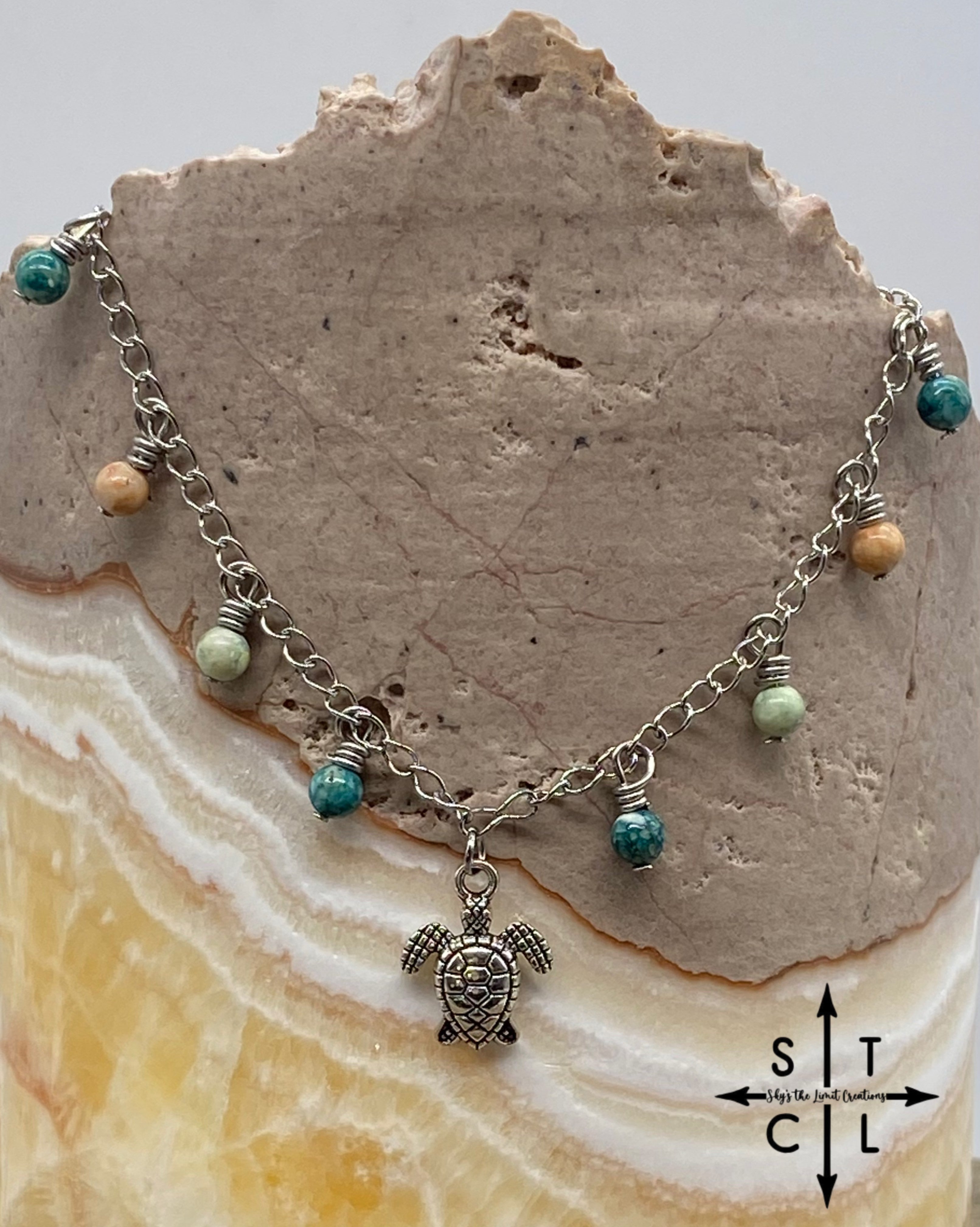 Turtle Apricot Mix Green Katy Anklet