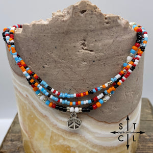 Light Blue Orange Red White Black Peace Stretchy Anklet