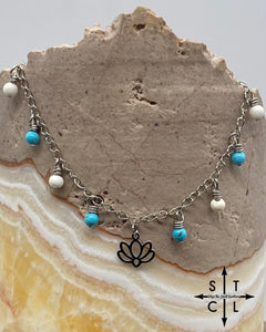 Lotus Flower White Turquoise Katy Anklet