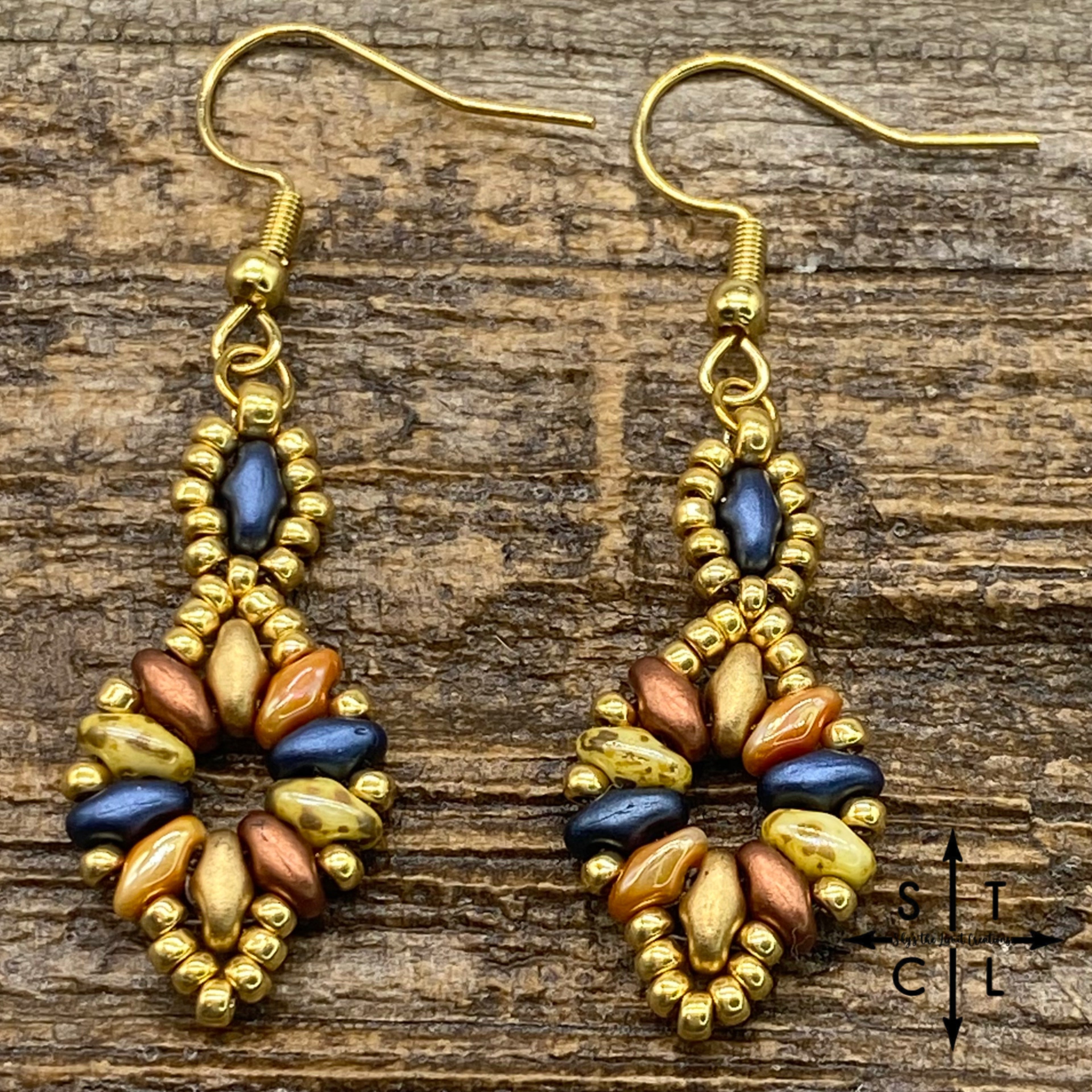 Blue Gold Copper Apricot Picasso Bone Dallis Earrings
