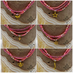 Pink Hot Pink Pearl White Gold Stretchy Anklet