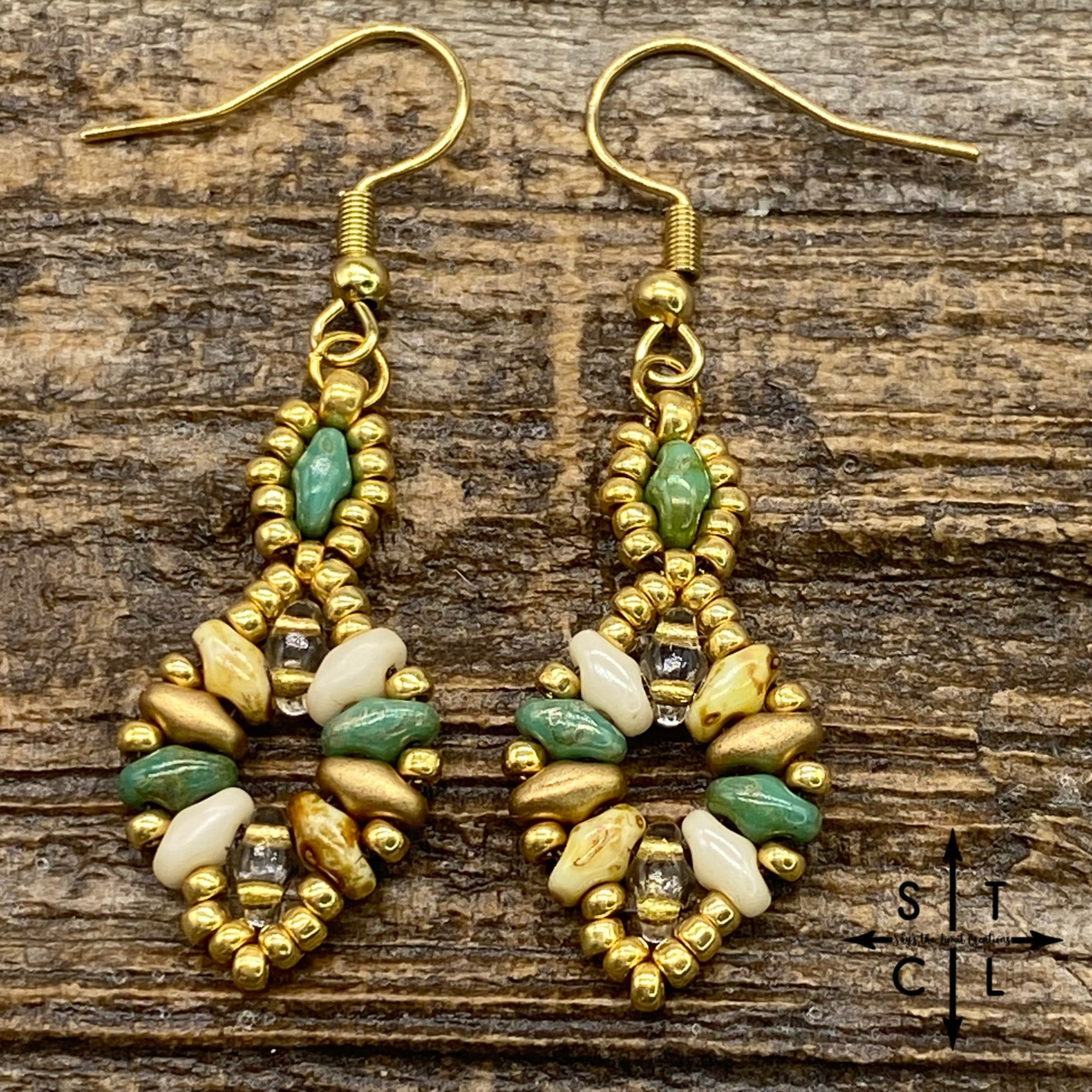 Turquoise Gold Clear Gold Off White Dallis Earrings