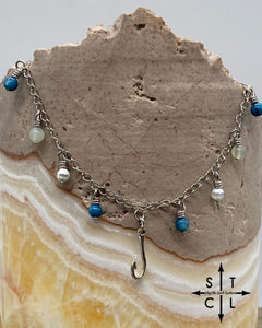 Fishhook Teal White Katy Anklet