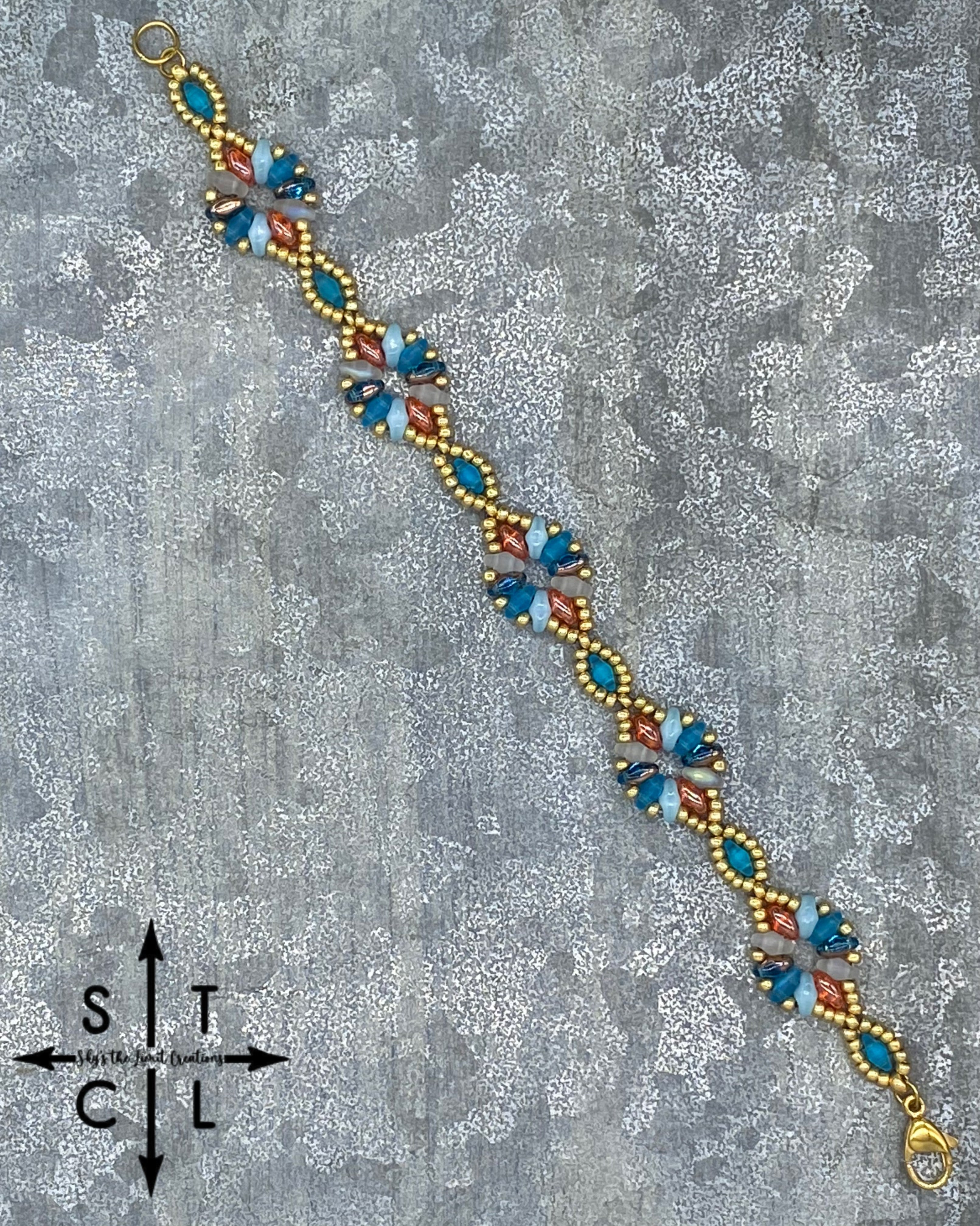 Turquoise Clear Orange Light Blue Gold Dallis Bracelet