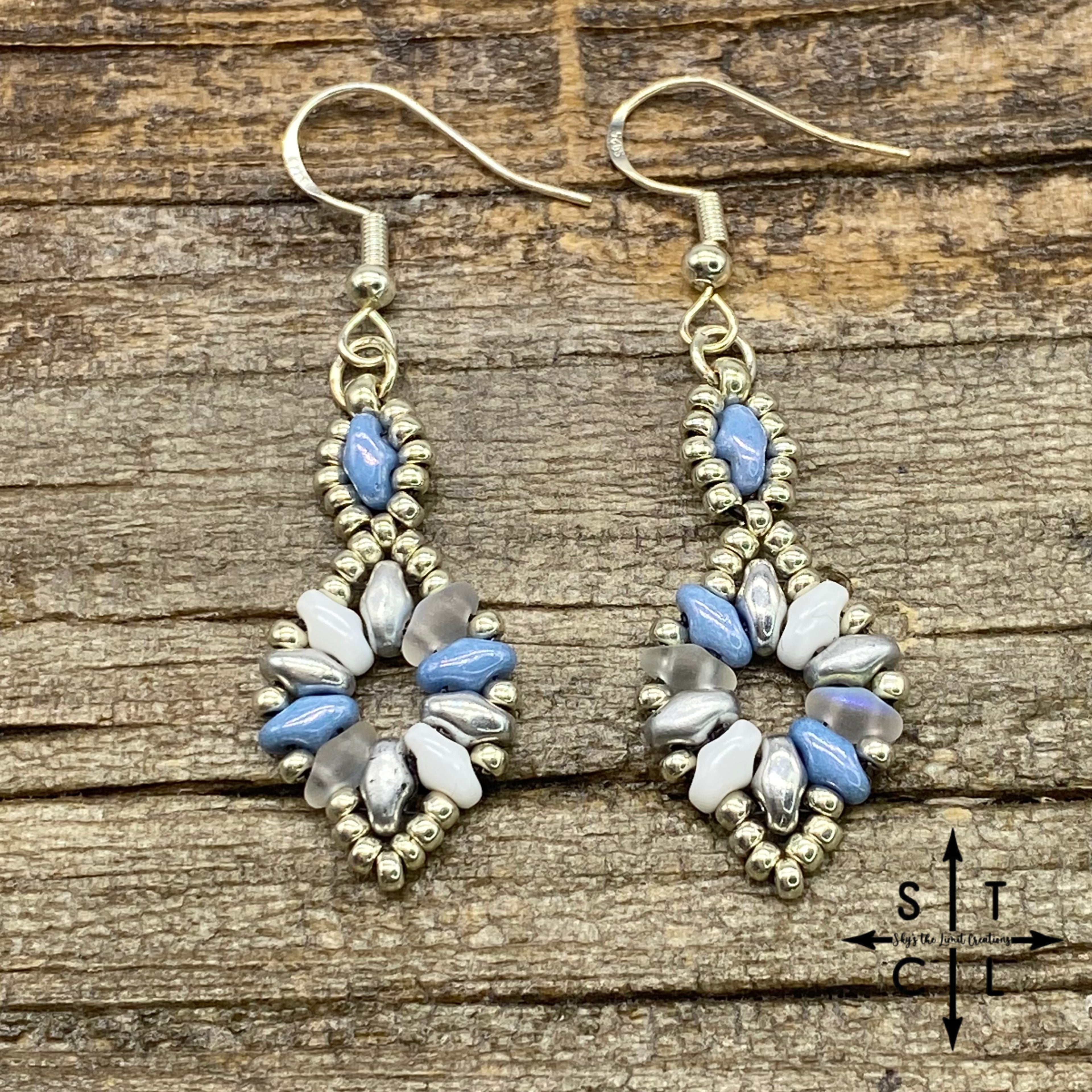 Light Blue Luster White Clear Silver Dallis Earrings