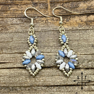Light Blue Luster White Clear Silver Dallis Earrings