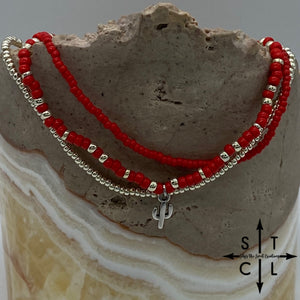 Red Silver Stretchy Anklet