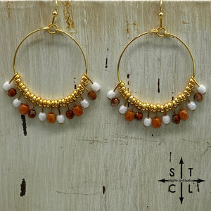 Burnt Orange White On Gold  Rebecca Earrings